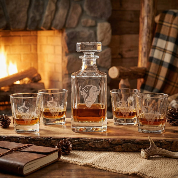 Bison Sand Carved Decanter Set