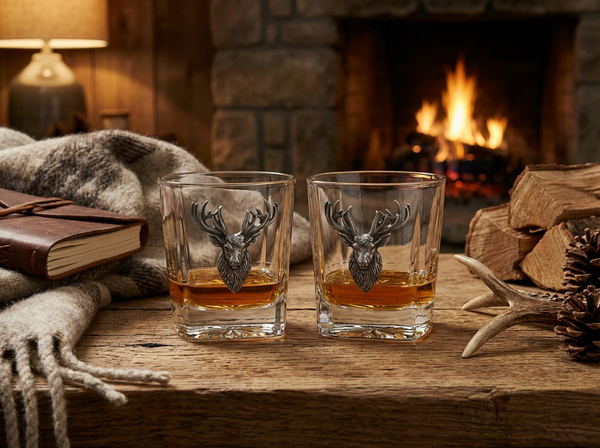 Aged Pewter Elk Old Fashion Glass