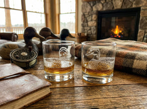Ducks Inspired Sand Carved Old Fashion Glasses Set of 2