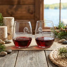 Ducks Sand Carved Stemless Wine Glass Set of 2