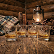 Bison Etched Whiskey Glasses Set of 4