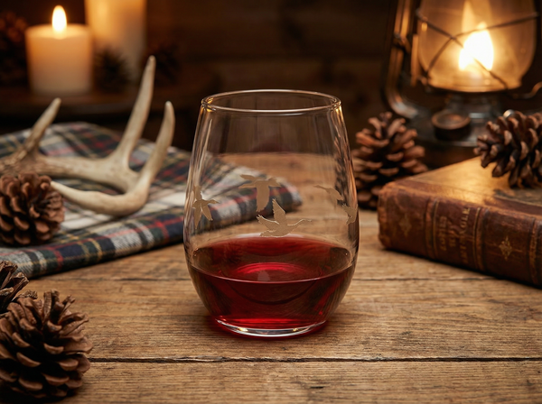 Ducks in Flight Sand Carved Stemless Wine Glass