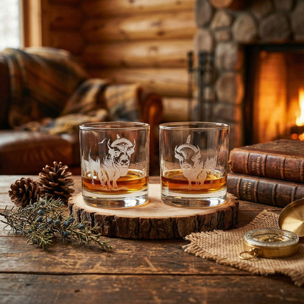 Bison Sand Carved Old Fashion Set of 2