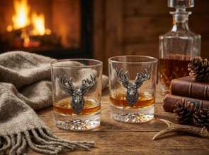 Aged Pewter Elk Old Fashion Glass