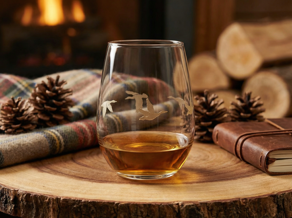 Ducks in Flight Sand Carved Stemless Wine Glass