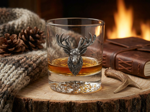 Aged Pewter Elk Old Fashion Glass