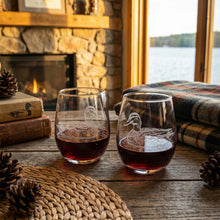 Ducks Sand Carved Stemless Wine Glass Set of 2