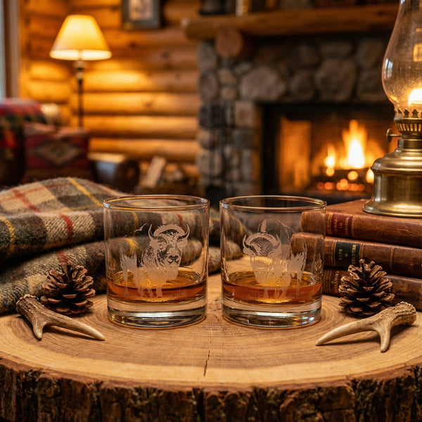 Bison Sand Carved Old Fashion Set of 2