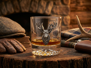 Aged Pewter Elk Old Fashion Glass