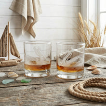 Pelicans Sand Carved Etched Whiskey Glasses Set of 2