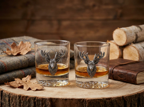 Aged Pewter Elk Old Fashion Glass