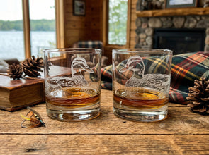 Ducks Inspired Sand Carved Old Fashion Glasses Set of 2