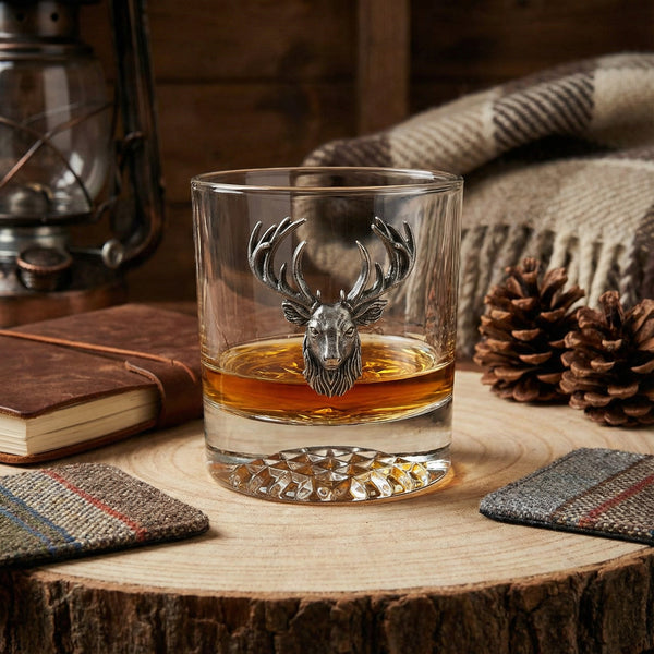 Aged Pewter Elk Old Fashion Glass