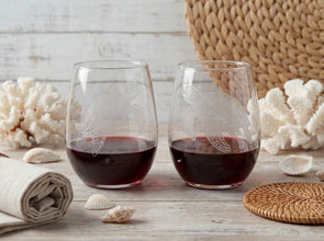 Sea Turtle Stemless Wine  Sand Carved Wine Glasses Set of 2