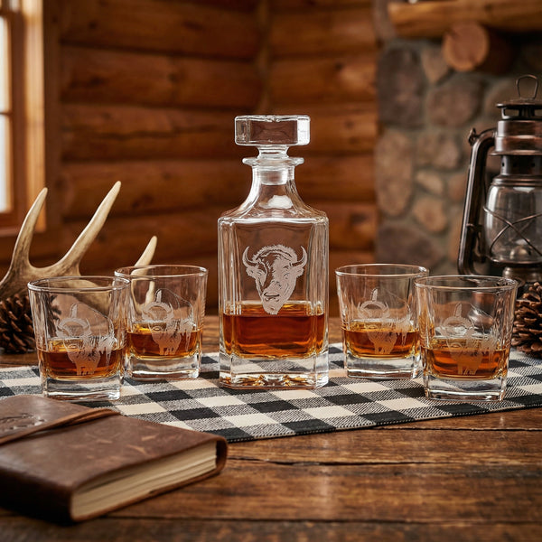Bison Sand Carved Decanter Set