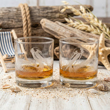 Pelicans Sand Carved Etched Whiskey Glasses Set of 2