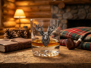 Aged Pewter Elk Old Fashion Glass