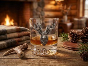 Aged Pewter Elk Old Fashion Glass