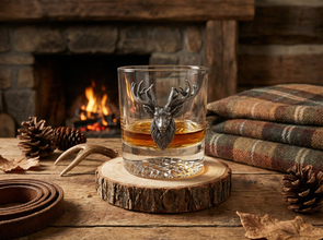 Aged Pewter Elk Old Fashion Glass