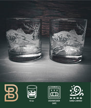 Bass Design Sand Carved Etched Whiskey Glasses