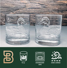 Duck Design Sand Carved Etched Whiskey Glasses