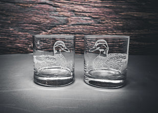 Duck Design Sand Carved Etched Whiskey Glasses