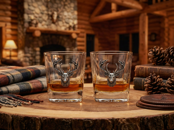 Stag Aged Pewter Old Fashion Glass