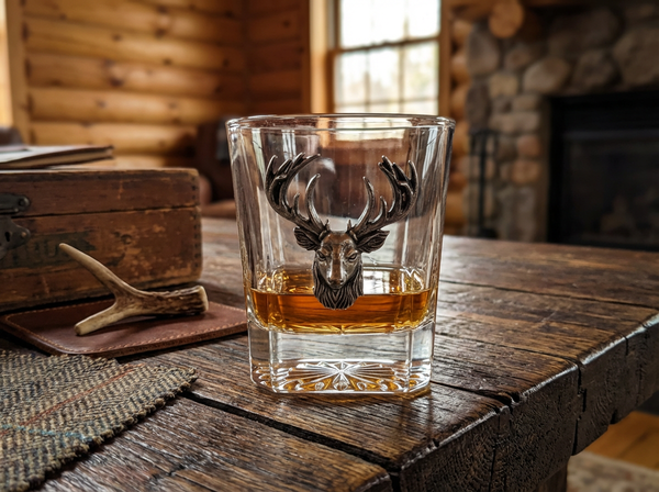 Stag Aged Pewter Old Fashion Glass