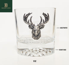 Aged Pewter Elk Old Fashion Glass