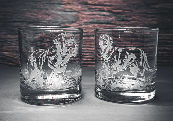 Labrador Retriever Design Sand Carved Etched Whiskey Glasses