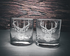 Deer Design Sand Carved Etched Whiskey Glasses