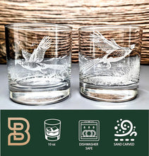 Pheasants Design Sand Carved Etched Whiskey Glasses