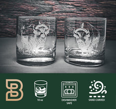 Etched Bison Whiskey Glasses, Hunting Cabin Drinkware