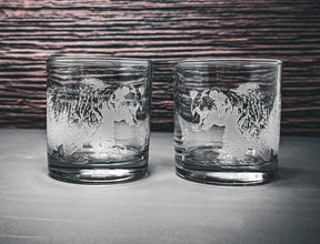 Etched Bear Whiskey Glass Set, Sand-Carved Bar Decor