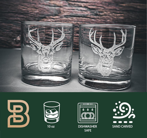 Etched Deer Whiskey Glass, Sand-Carved Bourbon Glass, Gift for Hunter