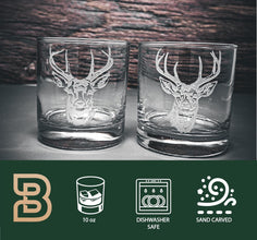 Etched Deer Whiskey Glass, Sand-Carved Bourbon Glass, Gift for Hunter
