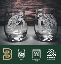 Etched Sea Turtle Stemless Wine Glasses, Beach House Decor