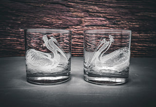 Pelicans Whiskey Glass , Home Decor Glasses, Etched Glassware, Bar Whiskey Glasses, Lake House Drinkware, Scotch Glass Set, Bourbon Glasses,