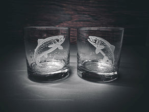 Etched Trout Whiskey Glass Set, Fisherman Gift, Cabin Barware