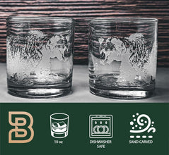 Etched Bear Whiskey Glass Set, Sand-Carved Bar Decor