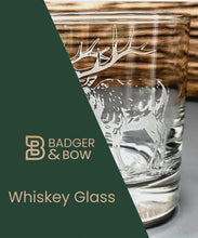 Etched Elk Whiskey Glasses, Sand-Carved Forest Scene, Set of 2