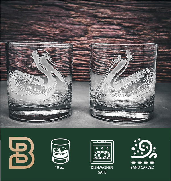 Pelicans Whiskey Glass , Home Decor Glasses, Etched Glassware, Bar Whiskey Glasses, Lake House Drinkware, Scotch Glass Set, Bourbon Glasses,