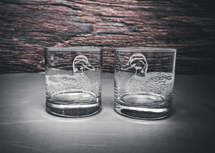 Etched Duck Whiskey Glass, Lead-Free Crystal Scotch Bourbon Glass