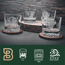 Etched Bison Whiskey Glasses, Cabin Barware Set (Set of 4)