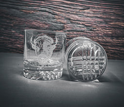 Etched Bison Whiskey Glasses, Cabin Barware Set (Set of 4)
