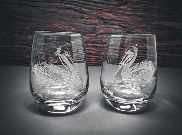 Pelican Wine Glasses, Forest Scene Whiskey Glasses, Wild Life Forest, Cabin & Bar Gift, Gift For Mom, Beach House Set of 2