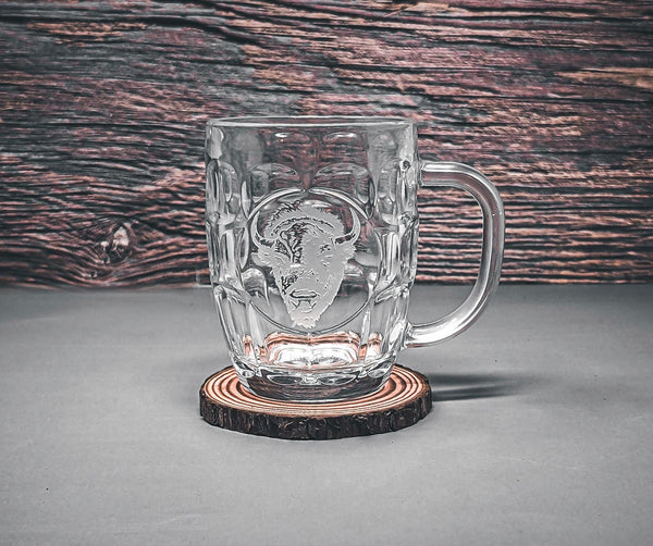 Etched Bison Beer Glass, Sand-Carved Whiskey Glass, Wildlife Barware