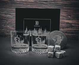 Etched Bison Whiskey Glasses, Cabin Drinkware Set of 2