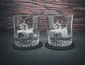 Etched Bison Whiskey Glasses, Cabin Drinkware Set of 2