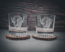Etched Bison Whiskey Glasses, Cabin Barware Set (Set of 4)